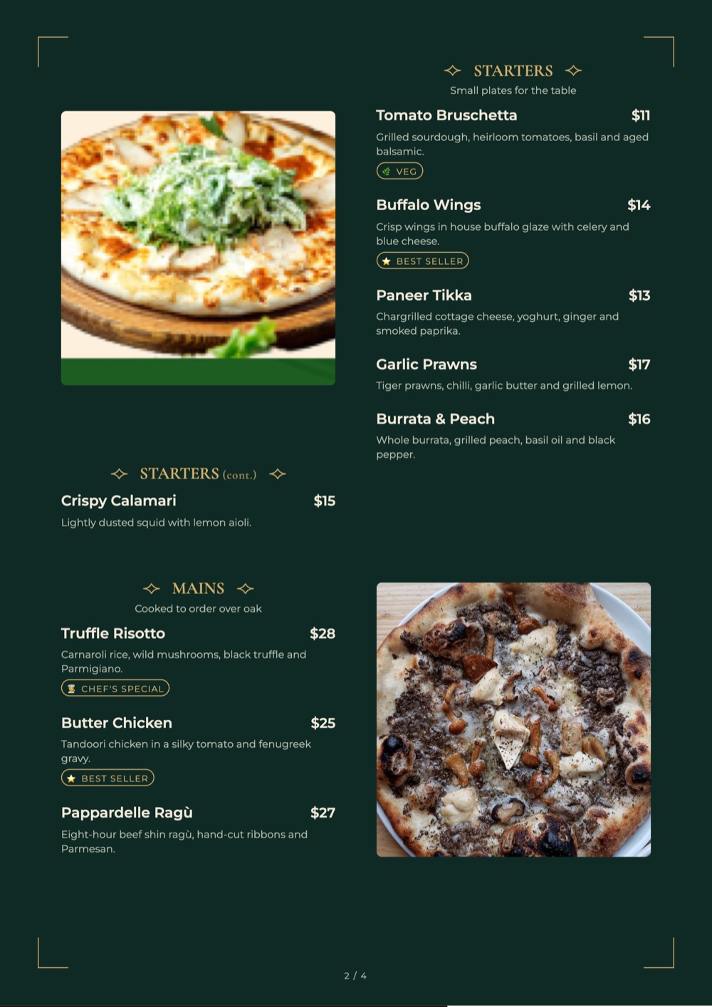 Signature print-ready restaurant menu template by MenuFly.