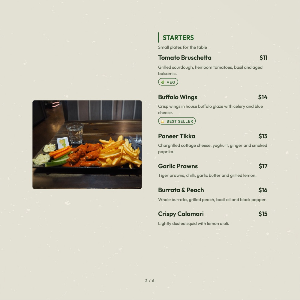 Olive Border print-ready menu template by MenuFly, 8 x 8 in.