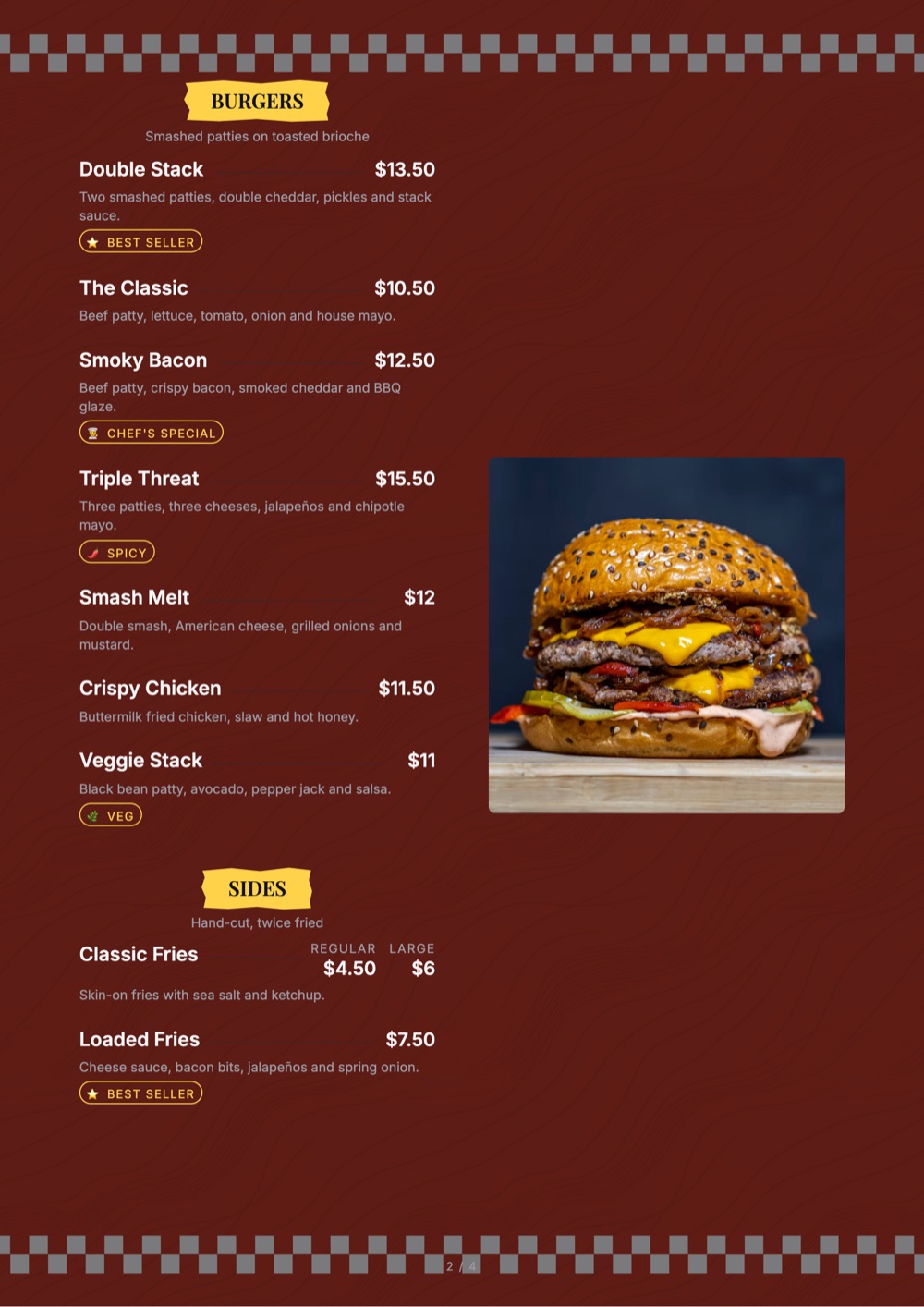 Diner Red print-ready menu template by MenuFly, A4.